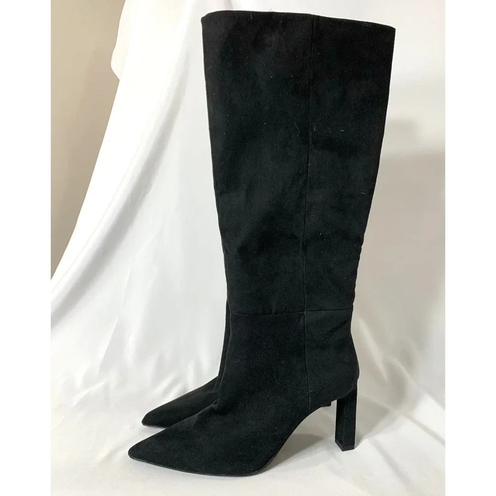Mango MNG Suede Boots Womens 37 Black Knee High Slim 3